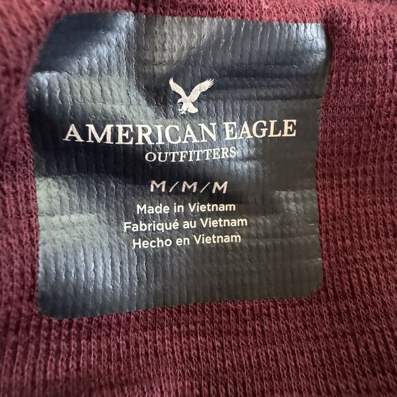 American Eagle Outfitters Mens Button Hoodie Maroon Burgundy Pullover Medium - Picture 3 of 14